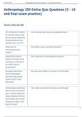 Anthropology 250 Online Quiz Questions &lpar;5 - 10  and final exam practice&rpar; 