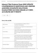 Missouri Title Producer Exam 2025 UPDATE&vert; COMPREHENSIVE QUESTIONS AND VERIFIED ANSWERS &lpar;COMPLETE SOLUTIONS&rpar; GUARANTEED SUCCESS &vert;GRADE A&plus;&excl;&excl; &lpar;100&percnt; ACCURATE&rpar; GET IT RIGHT&excl;&excl;