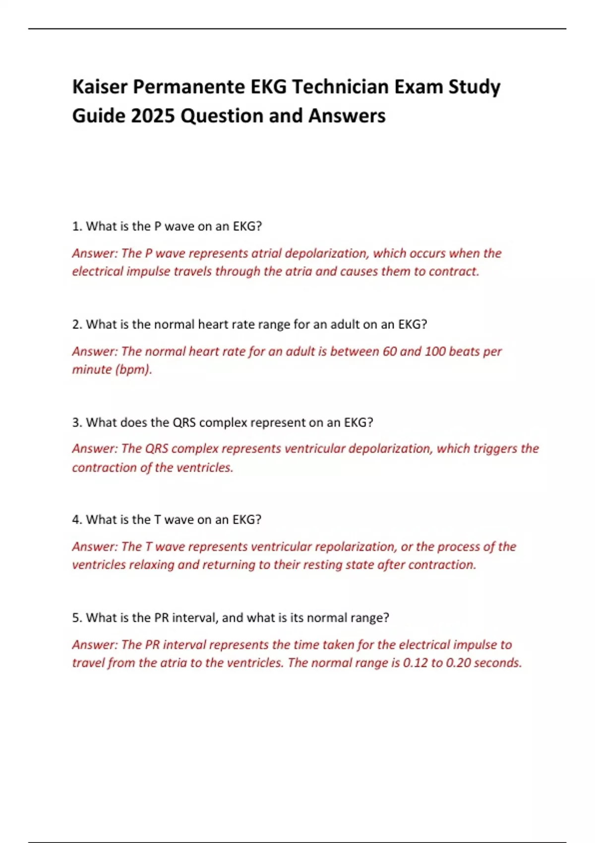 Kaiser Permanente EKG Technician Exam Study Guide 2025 Question and ...