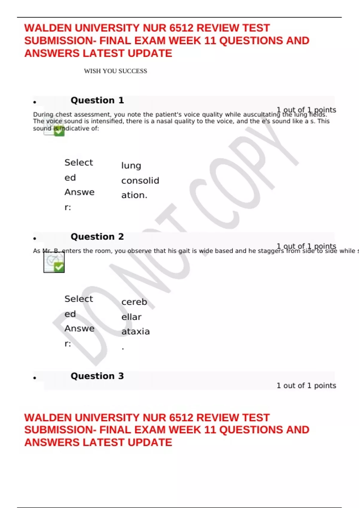 WALDEN UNIVERSITY NUR 6512 REVIEW TEST SUBMISSION- FINAL EXAM WEEK 11 ...