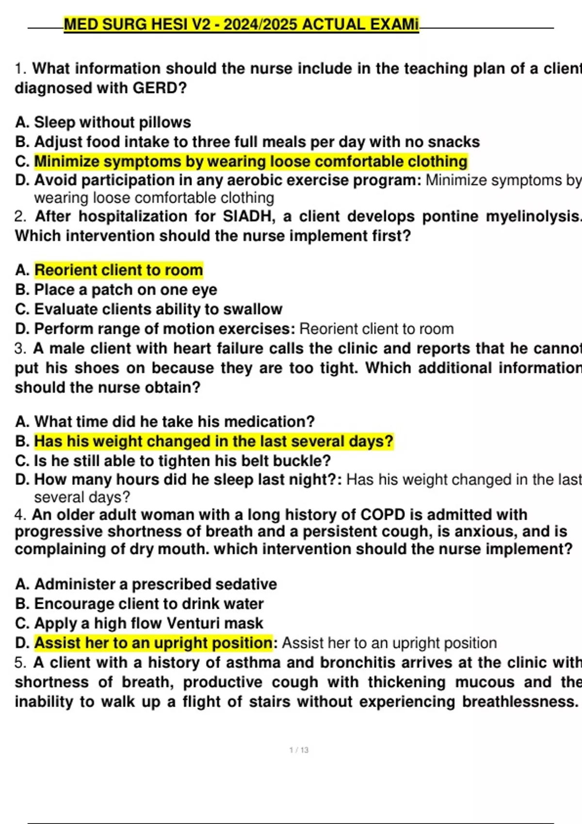 MED SURG HESI V2 - 2024/2025 ACTUAL EXAM QUESTIONS WITH VERIFIED ...