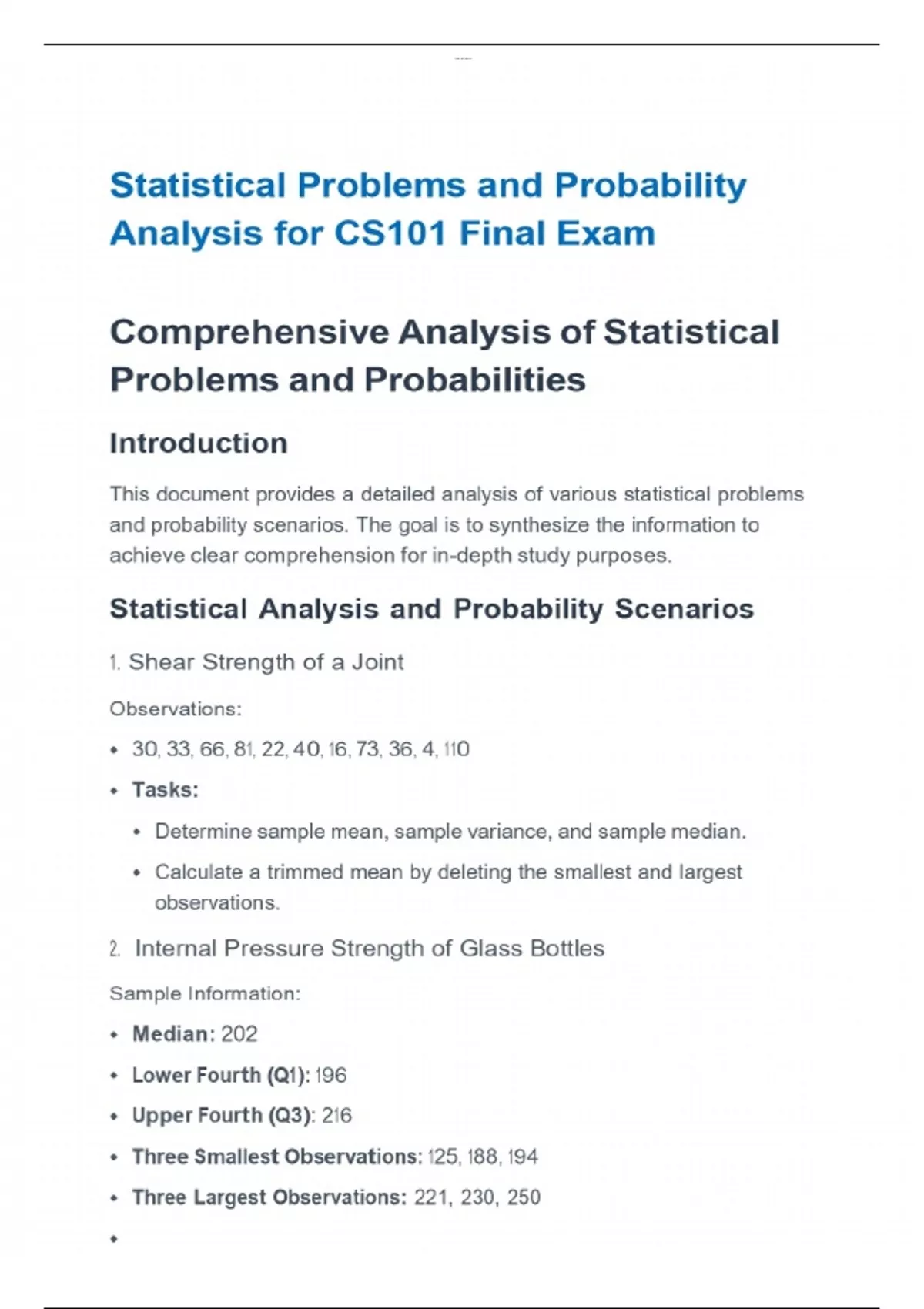Statistical Problems and Probability Analysis for CS101 Final Exam ...