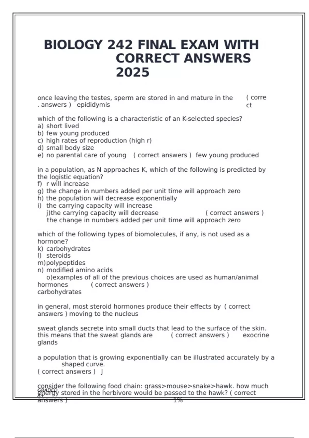 BIOLOGY 242 FINAL EXAM WITH CORRECT ANSWERS 2025 - BIOLOGY 242 FINA ...