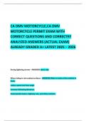 CA DMV MOTORCYCLE&comma;CA DMV MOTORCYCLE PERMIT EXAM WITH CORRECT QUESTIONS AND CORRECTRY ANALYZED ANSWERS &lpar;ACTUAL EXAM&rpar; ALREADY GRADED A&plus; LATEST 2025 &ndash; 2026