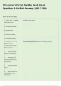 NY Learner's Permit Test &lpar;For Real&rpar; Actual Questions & Verified Answers&comma; 2025 &sol; 2026&period;