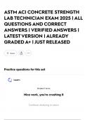 ASTM ACI CONCRETE STRENGTH LAB TECHNICIAN EXAM 2025 &vert; ALL QUESTIONS AND CORRECT ANSWERS &vert; VERIFIED ANSWERS &vert; LATEST VERSION &vert; ALREADY GRADED A&plus; &vert; JUST RELEASED