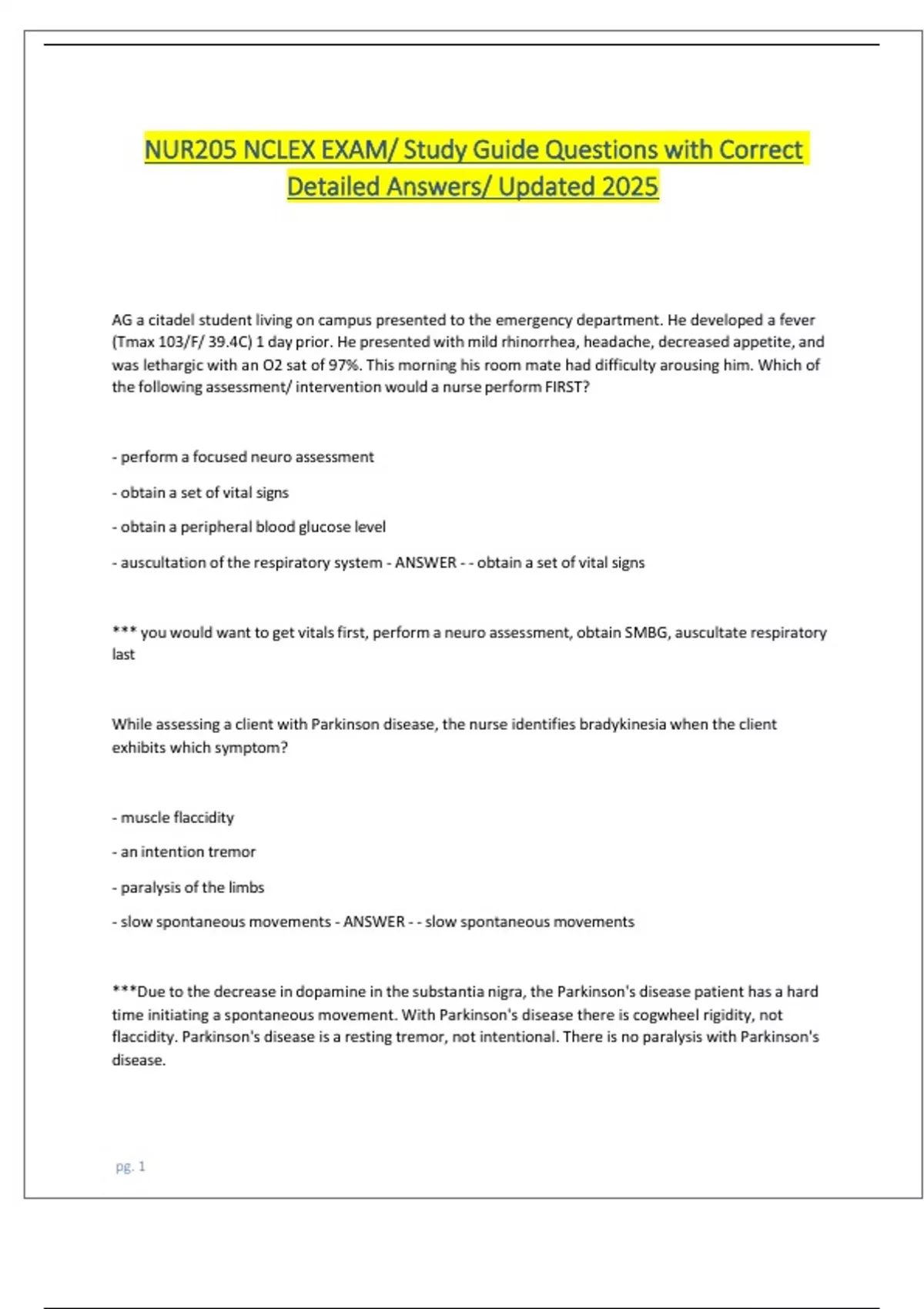 NUR205 NCLEX EXAM/ Study Guide Questions with Correct Detailed Answers ...