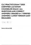 CLC PRACTICE EXAM 7 2025 &lpar;CERTIFIED LACTATION COUNSELOR EXAM&rpar; &vert; ALL QUESTIONS AND CORRECT ANSWERS &vert; GRADED A&plus; &vert; VERIFIED ANSWERS &vert; LATEST VERSION &lpar;JUST RELEASED&rpar;