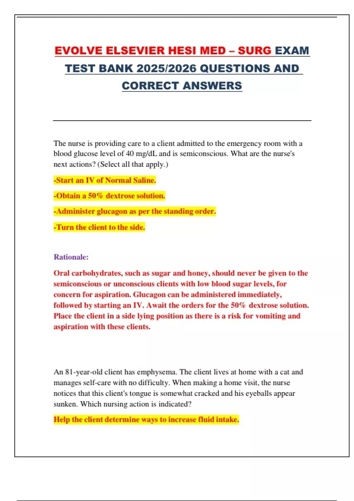HESI Medical-Surgical Nursing Exam Test Bank – EVOLVE Elsevier – 2025/ ...