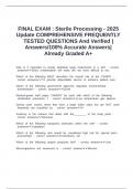 FINAL EXAM &colon; Sterile Processing - 2025 Update COMPREHENSIVE FREQUENTLY TESTED QUESTIONS And Verified &vert;Answers&sol;100&percnt; Accurate Answers&vert;Already Graded A&plus;