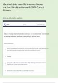 Maryland state exam life insurance license practice &sol; Key Questions with 100&percnt; Correct Answers&period;