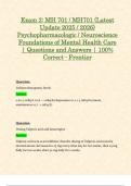 Exam 2&colon; MH 701 &sol; MH701 &lpar;Latest 2025 &sol; 2026 Updates STUDY BUNDLE&rpar; Psychopharmacologic &sol; Neuroscience Foundations of Mental Health Care &vert; Questions and Answers &vert; 100&percnt; Correct - Frontier