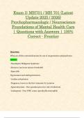 Exam 2&colon; MH701 &sol; MH 701 &lpar;Latest Update 2025 &sol; 2026&rpar; Psychopharmacologic &sol; Neuroscience Foundations of Mental Health Care &vert; Questions with Answers &vert; 100&percnt; Correct - Frontier