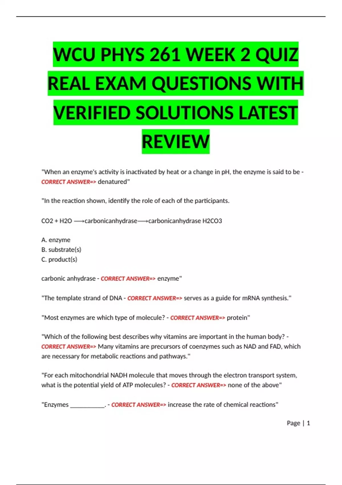 WCU PHYS 261 WEEK 2 QUIZ REAL EXAM QUESTIONS WITH VERIFIED SOLUTIONS ...