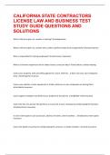 CALIFORNIA STATE CONTRACTORS LICENSE LAW AND BUSINESS TEST STUDY GUIDE QUESTIONS AND SOLUTIONS