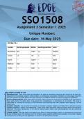 SSO1508 Assignment 3 &lpar;ANSWERS&rpar; Semester 1 2025 - DISTINCTION GUARANTEED