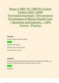 Exam 3&colon; MH 701 &sol; MH701 &lpar;Latest Update 2025 &sol; 2026&rpar; Psychopharmacologic &sol; Neuroscience Foundations of Mental Health Care &vert; Questions and Answers &vert; 100&percnt; Correct - Frontier