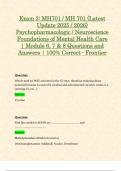 Exam 3&colon; MH701 &sol; MH 701 &lpar;Latest 2025 &sol; 2026 Updates STUDY BUNDLE&rpar; Psychopharmacologic &sol; Neuroscience Foundations of Mental Health Care &vert; Questions and Answers &vert; 100&percnt; Correct - Frontier