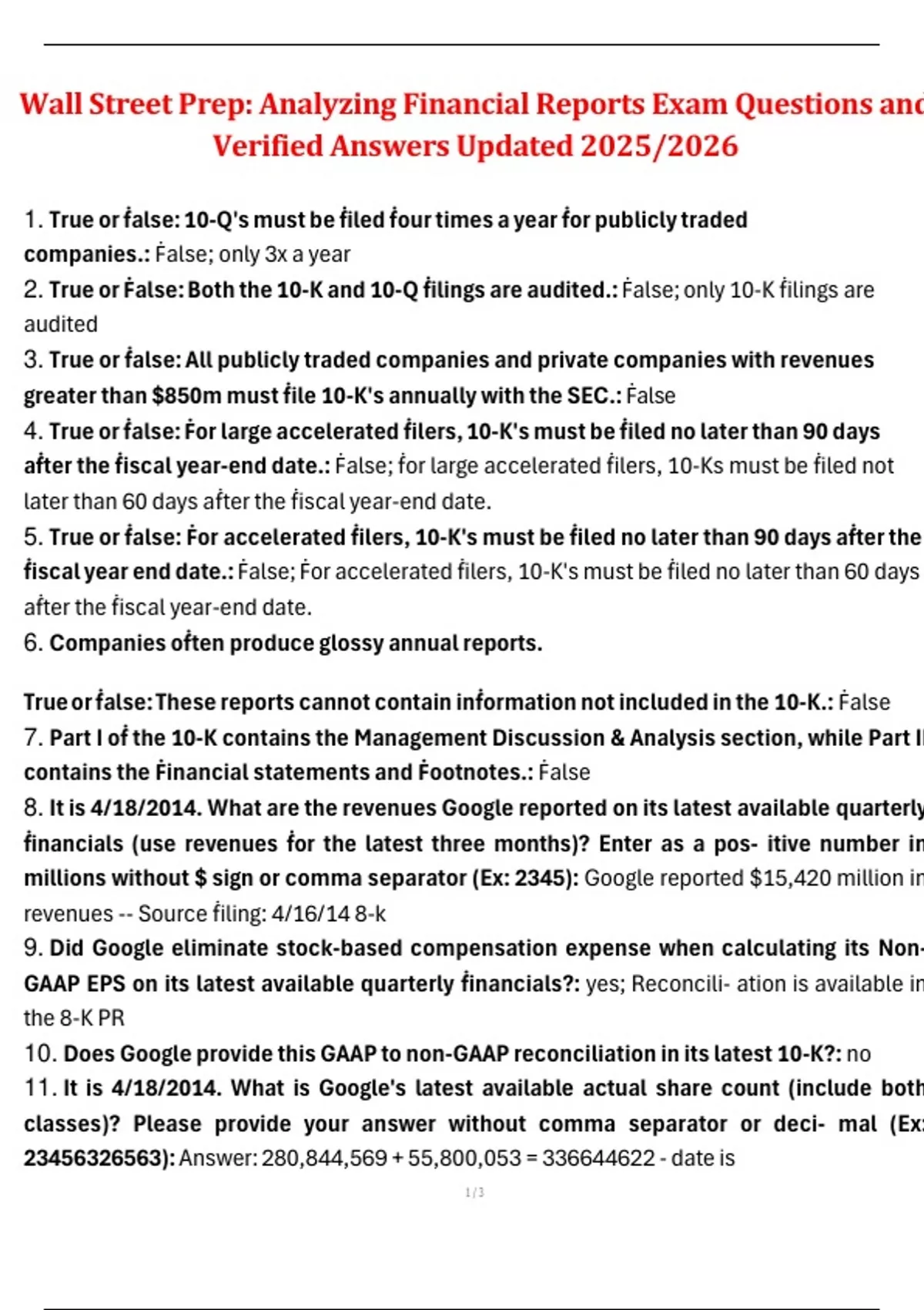 Wall Street Prep: Analyzing Financial Reports Exam – Questions and Verified Answers | Updated ...