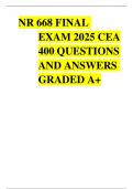 NR 668 Final Exam 2025 &lpar;CEA&rpar; &vert; 400 Questions & Answers &vert; Verified A&plus; NP Test Bank