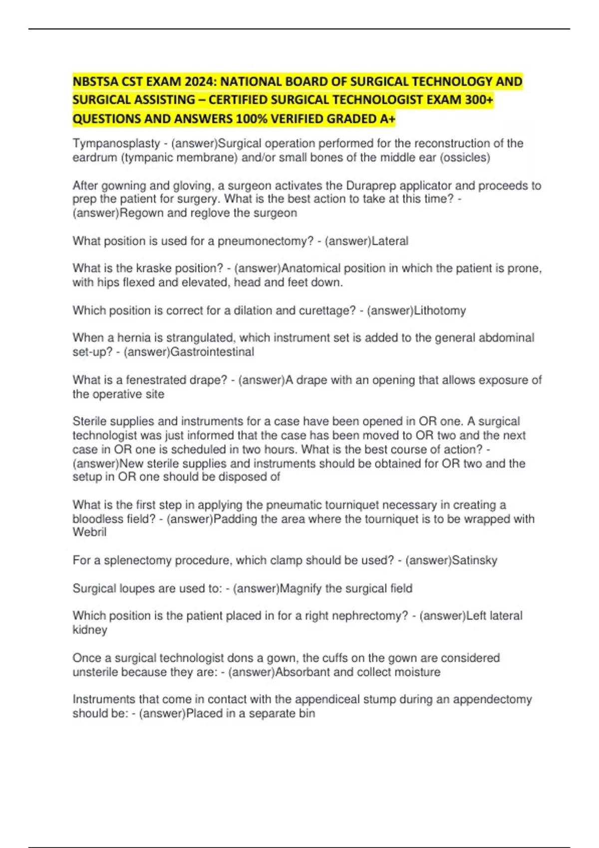 NBSTSA CST EXAM 2024: NATIONAL BOARD OF SURGICAL TECHNOLOGY AND SURGICAL ASSISTING – CERTIFIED ...