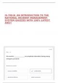 IS-700&period;B&colon; AN INTRODUCTION TO THE NATIONAL INCIDENT MANAGEMENT SYSTEM QUIZZES WITH 100&percnt; LATEST ANS&excl;&excl;