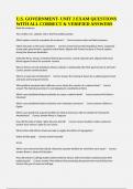 U&period;S&period; GOVERNMENT- UNIT 2 EXAM QUESTIONS WITH ALL CORRECT & VERIFIED ANSWERS