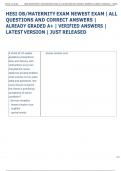 HESI OB&sol;MATERNITY EXAM NEWEST EXAM &vert; ALL  QUESTIONS AND CORRECT ANSWERS &vert;  ALREADY GRADED A&plus; &vert; VERIFIED ANSWERS &vert;  LATEST VERSION &vert; JUST RELEASED