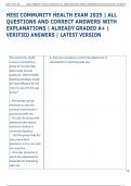 HESI COMMUNITY HEALTH EXAM 2025 &vert; ALL  QUESTIONS AND CORRECT ANSWERS WITH  EXPLANATIONS &vert; ALREADY GRADED A&plus; &vert;  VERIFIED ANSWERS &vert; LATEST VERSION  