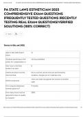 PA STATE LAWS ESTHETICIAN 2025 COMPREHENSIVE EXAM QUESTIONS &vert;FREQUENTLY TESTED QUESTIONS &vert;RECENTLY TESTING REAL EXAM QUESTIONS&vert;VERIFIED SOLUTIONS &lpar;100&percnt; CORRECT&rpar;