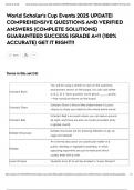 World Scholar's Cup Events 2025 UPDATE&vert; COMPREHENSIVE QUESTIONS AND VERIFIED ANSWERS &lpar;COMPLETE SOLUTIONS&rpar; GUARANTEED SUCCESS &vert;GRADE A&plus;&excl;&excl; &lpar;100&percnt; ACCURATE&rpar; GET IT RIGHT&excl;&excl;