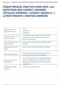 FISDAP MEDICAL PRACTICE EXAM 2025 &vert; ALL  QUESTIONS AND CORRECT ANSWERS  &lpar;DETAILED ANSWERS&rpar; &vert; ALREADY GRADED A&plus; &vert;  LATEST VERSION &vert; VERIFIED ANSWERS