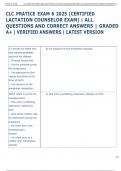 CLC PRATICE EXAM 6 2025 &lpar;CERTIFIED  LACTATION COUNSELOR EXAM&rpar; &vert; ALL  QUESTIONS AND CORRECT ANSWERS &vert; GRADED  A&plus; &vert; VERIFIED ANSWERS &vert; LATEST VERSION 