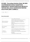 HCA100 - Preventing Infection &lpar;Chpt&period; 20&rpar; 2025 COMPREHENSIVE EXAM QUESTIONS &vert;FREQUENTLY TESTED QUESTIONS &vert;RECENTLY TESTING REAL EXAM QUESTIONS&vert;VERIFIED SOLUTIONS &lpar;100&percnt; CORRECT&rpar;