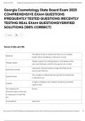Georgia Cosmetology State Board Exam 2025 COMPREHENSIVE EXAM QUESTIONS &vert;FREQUENTLY TESTED QUESTIONS &vert;RECENTLY TESTING REAL EXAM QUESTIONS&vert;VERIFIED SOLUTIONS &lpar;100&percnt; CORRECT&rpar;