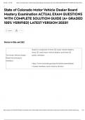 State of Colorado Motor Vehicle Dealer Board Mastery Examination ACTUAL EXAM QUESTIONS WITH COMPLETE SOLUTION GUIDE &lpar;A&plus; GRADED 100&percnt; VERIFIED&rpar; LATEST VERSION 2025&excl;&excl;