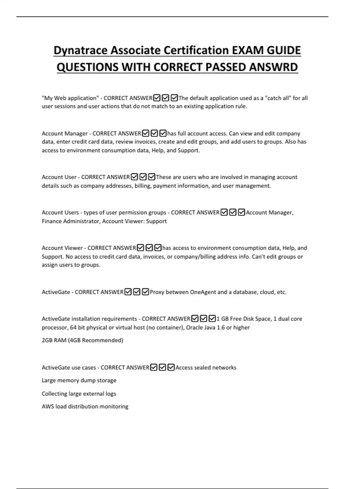 Dynatrace Associate Certification EXAM GUIDE QUESTIONS WITH CORRECT ...