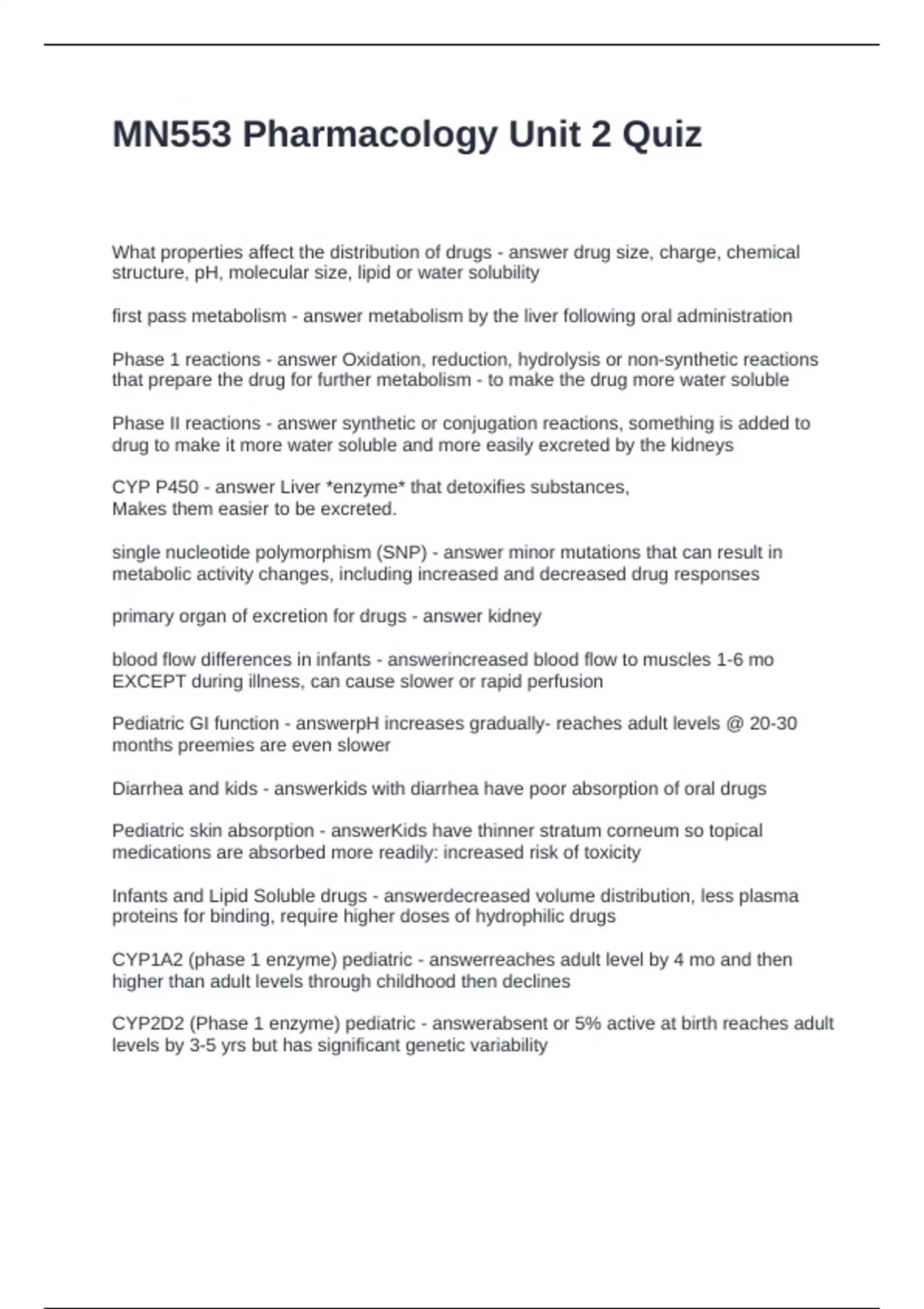 MN553 Pharmacology Unit 2 Quiz Questions with Correct Answers - MN 553 ...