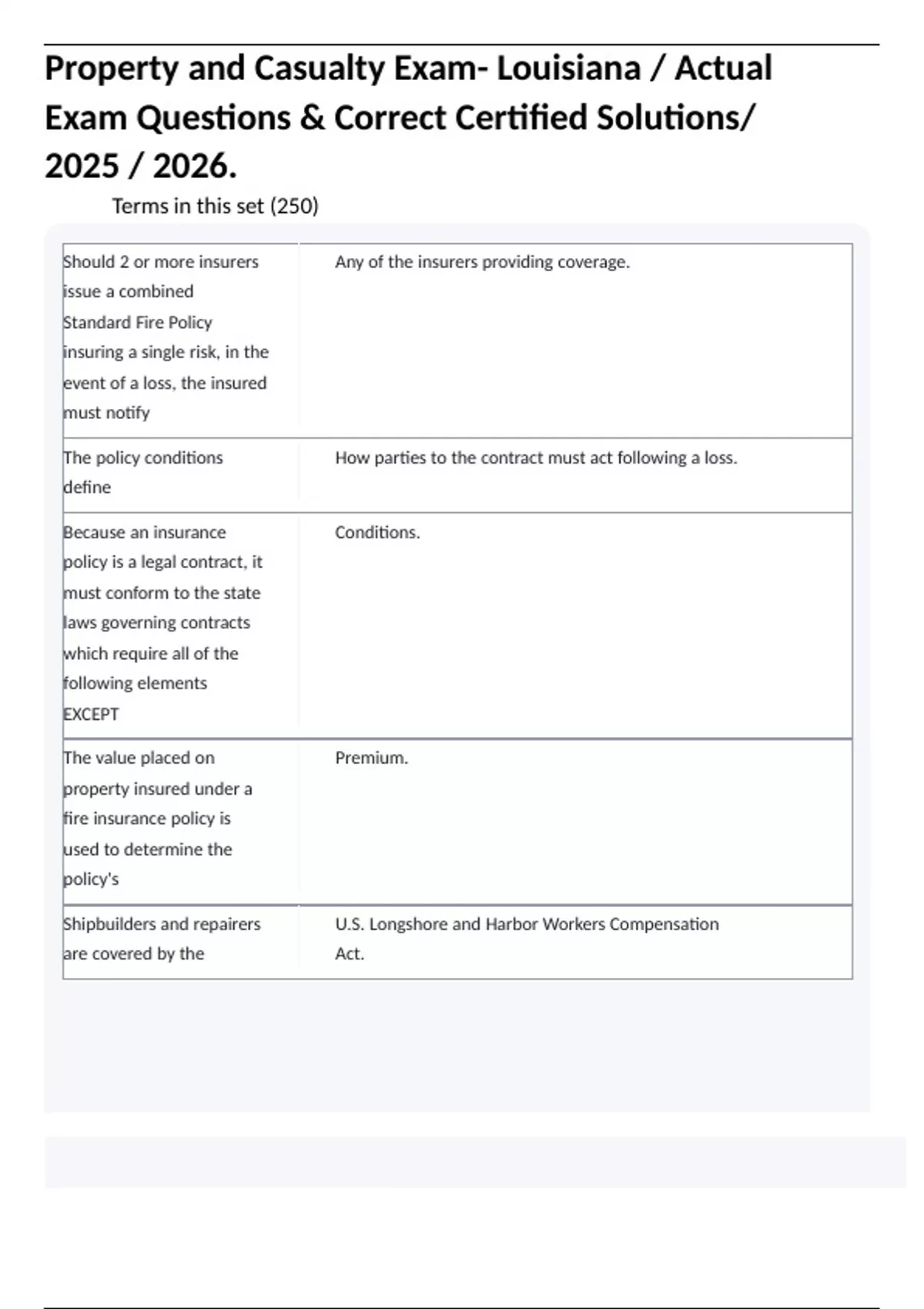 Property and Casualty Exam- Louisiana / Actual Exam Questions &amp; Correct Certified Solutions ...