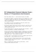 NY Independent General Adjuster Exam - Series 17-70 Questions And Answers