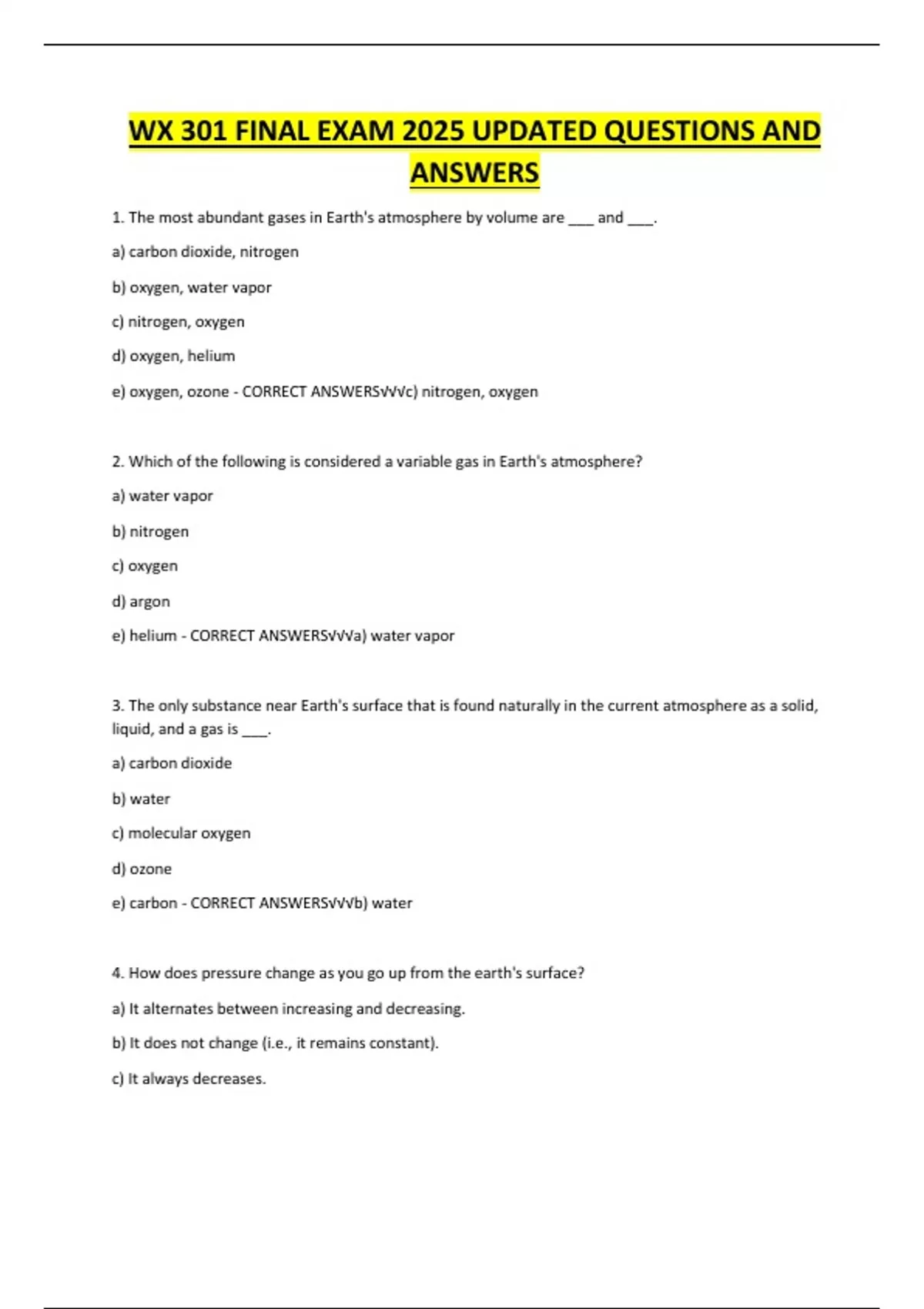 WX 301 FINAL EXAM 2025 UPDATED QUESTIONS AND ANSWERS - WX301 - Stuvia US