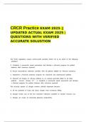 CRCR Practice EXAM 2025 &vert;&vert; UPDATED ACTUAL EXAM 2025 &vert;  QUESTIONS WITH VERIFIED ACCURATE SOLUSTION