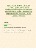 Final Exam&colon; MH701 &sol; MH 701 &lpar;Latest Update 2025 &sol; 2026&rpar; Psychopharmacologic &sol; Neuroscience Foundations of Mental Health Care &vert; Questions and Answers &vert; 100&percnt; Correct - Frontier