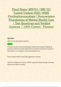 Final Exam&colon; MH701 &sol; MH 701 &lpar;Latest Update 2025 &sol; 2026&rpar; Psychopharmacologic &sol; Neuroscience Foundations of Mental Health Care &vert; Test Questions and Verified Answers &vert; 100&percnt; Correct - Frontier