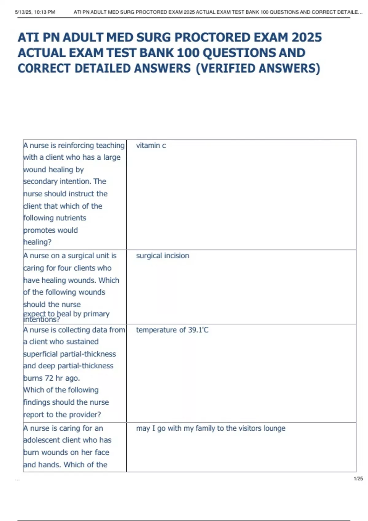 ATI PN ADULT MED SURG PROCTORED EXAM 2025 ACTUAL EXAM TEST BANK 100 ...