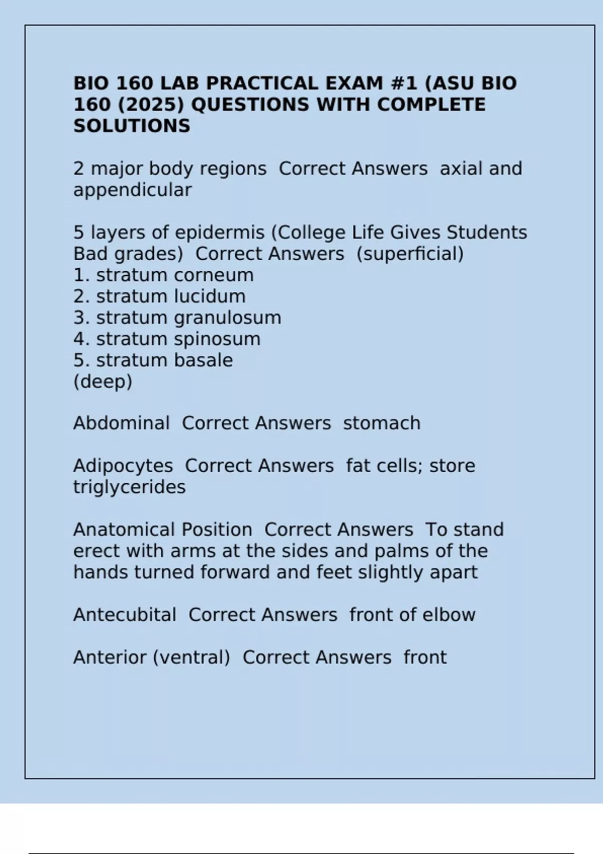 BIO 160 LAB PRACTICAL EXAM #1 (ASU BIO 160 (2025) QUESTIONS WITH ...