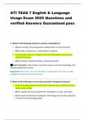 ATI TEAS 7 English & Language  Usage Exam 2025 Questions and  verified Answers Guaranteed pass