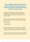 Exam 1&colon; NUR160 &sol; NUR 160 &lpar;Latest 2025 &sol; 2026&rpar; Fundamental Concepts of Practical Nursing II &vert; Questions with Verified Answers &vert; Grade A &vert; Hondros College&period;