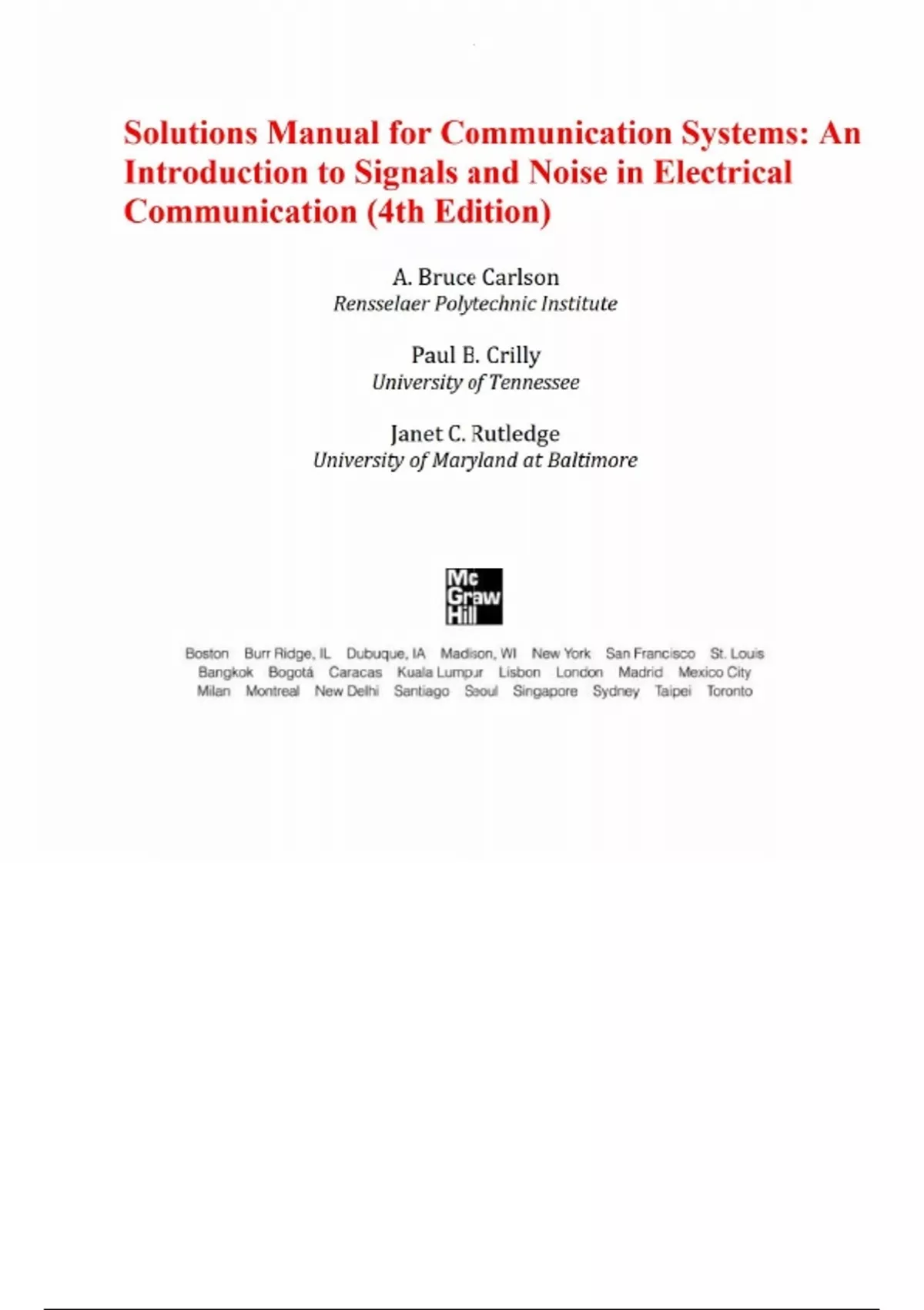 Solutions Manual for Communication Systems: An Introduction to Signals ...