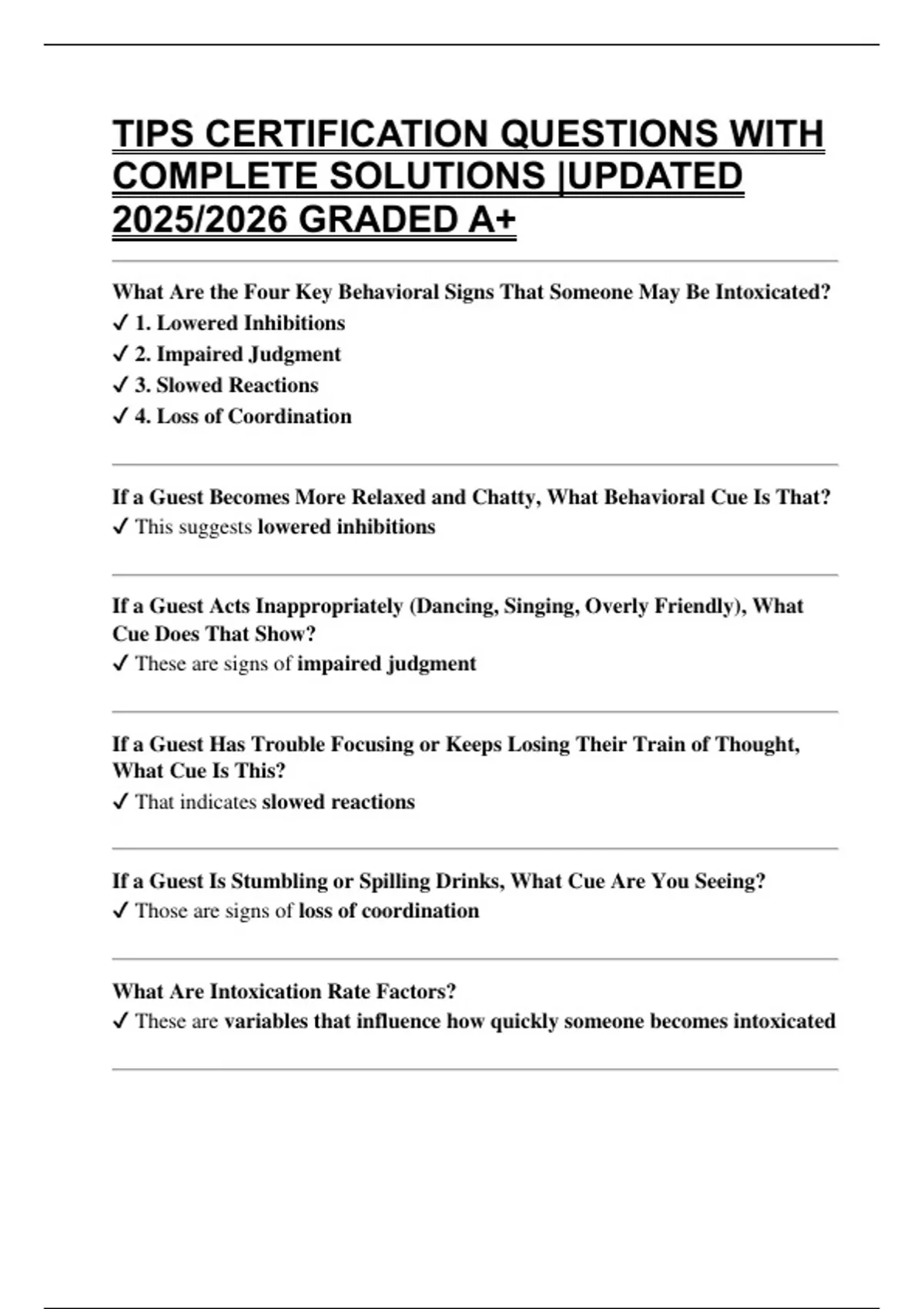 TIPS CERTIFICATION QUESTIONS WITH COMPLETE SOLUTIONS |UPDATED 2025/2026 ...